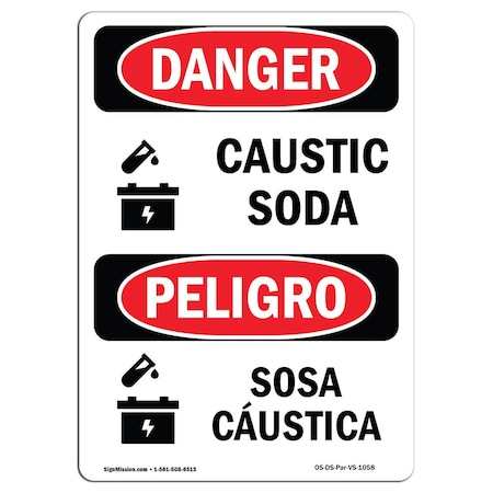 Signmission Safety Sign, OSHA Danger, 10" Height, Rigid Plastic, Caustic Soda, Bilingual Spanish OS-DS-P-710-VS-1058